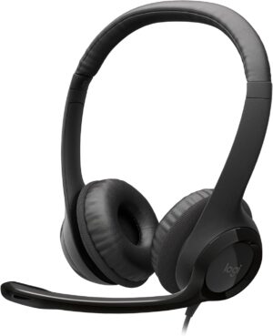 Logitech H390 Wired Headset for PC/Laptop, Stereo Headphones with Noise Cancelling Microphone, USB-A, In-Line Controls, Works with Chromebook - Black