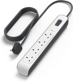 Belkin Bsv400Af2M 4-Way Surge Protection Strip With 2 Meters Cord Length - Heavy Duty Electrical Extension Socket, Durable And Robust Housing, 14Awg Capacity On/Off Switch White, Meter V1