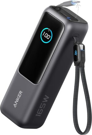 Anker Power Bank, 25,000mAh 165W Ultra-Fast Portable Charger for Dual Laptops, Fast Charging Battery Pack with Built-In and Retractable Cables, For iPhone 17/16 Series, Samsung, and More